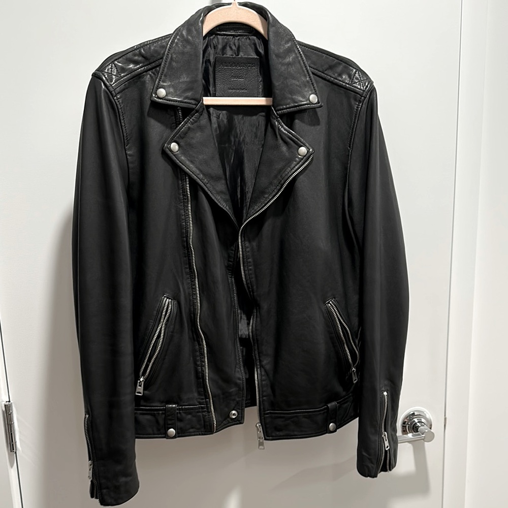 ALLSAINTS Black Leather Lomi Biker Jacket - SMALL